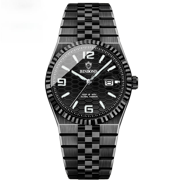 Reloj de Cuarzo para Hombre de 40 Mm, Esfera Negra, Fecha, Luminoso, 30 M Resistente Al Agua, Reloj de Pulsera de Acero Inoxidable