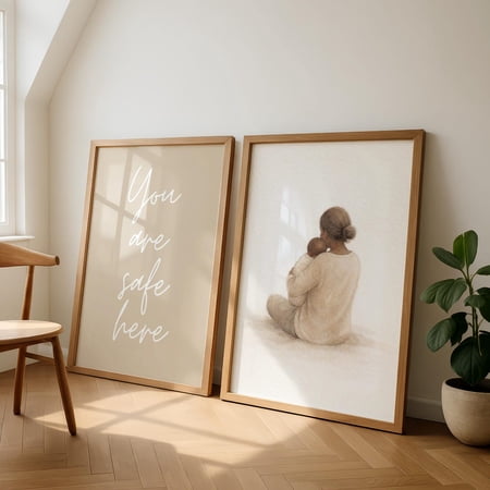 You Are Safe Here Wall Art Mother and Baby Inclusive Motherhood New Mum Decor Set 2 Stretched Canvas 12×18