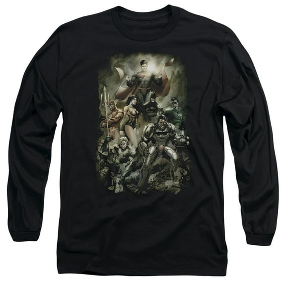 JLA Justice League Aftermath  Long Sleeve Adult 18/1 T-Shirt Black