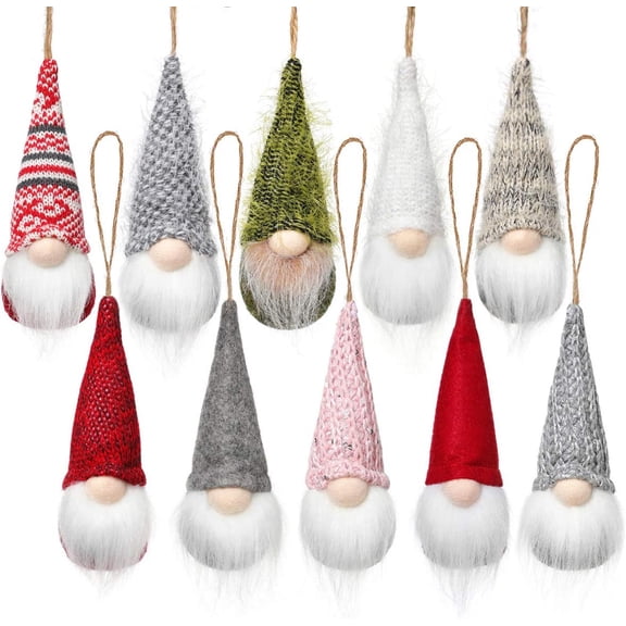 Minzimin Christmas Tree Hanging Gnomes Ornaments Set of 10, Swedish Handmade Plush Gnomes Santa Elf Hanging Home Decorations Holiday Decor