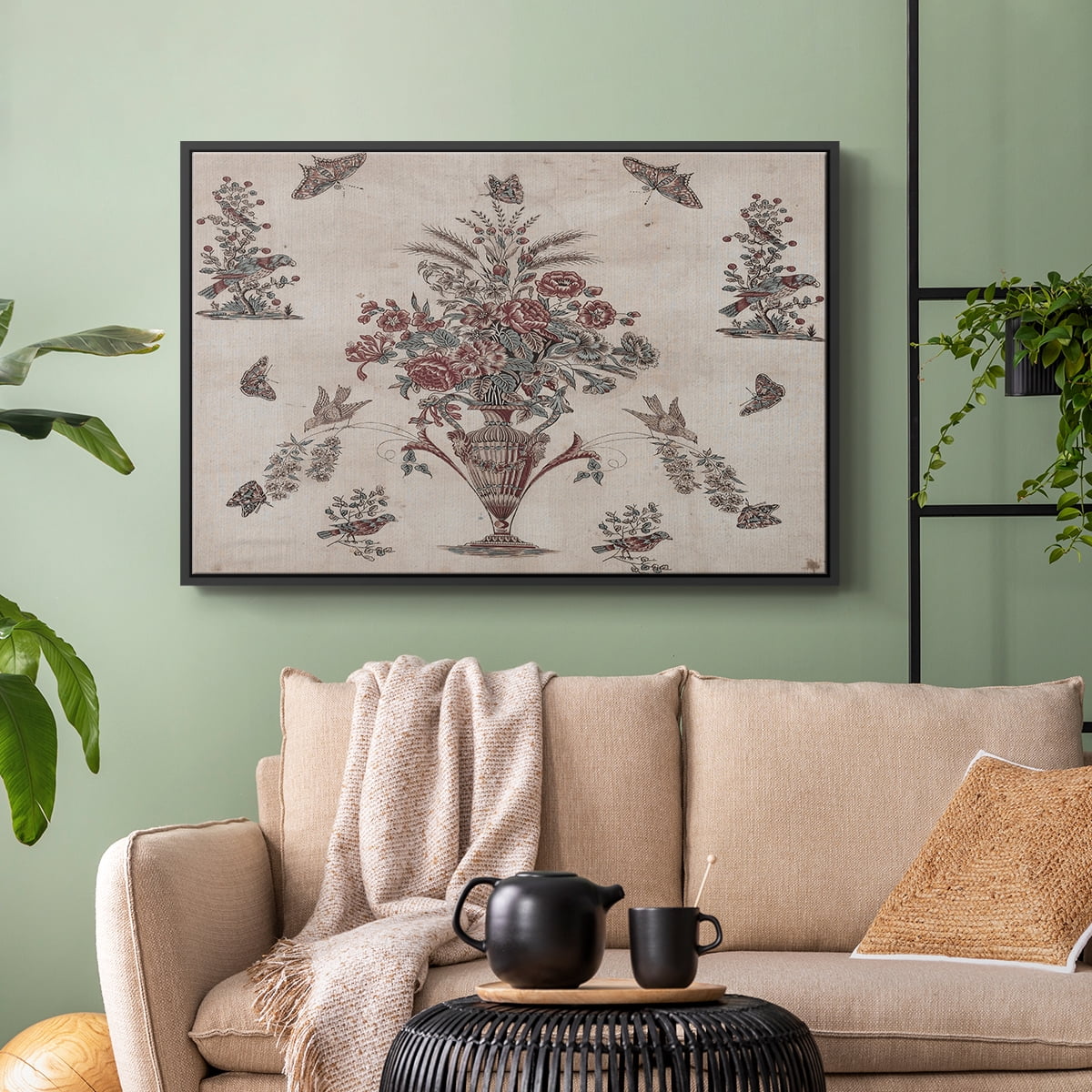 Vintage Abstract Print-V Framed in Black Wood Gallery Wrapped Canvas 25 in. x 37 in.