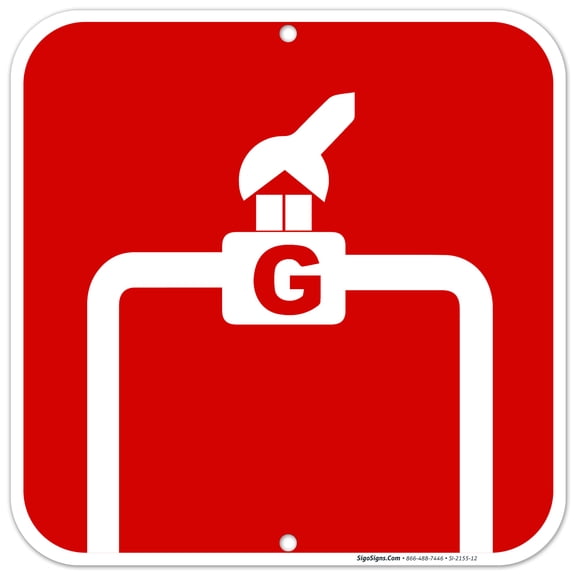 Gas Shutoff Valve Sign, 12x12 Aluminum