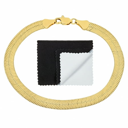6.5mm 14k Yellow Gold Plated Flat Herringbone Link Chain Bracelet