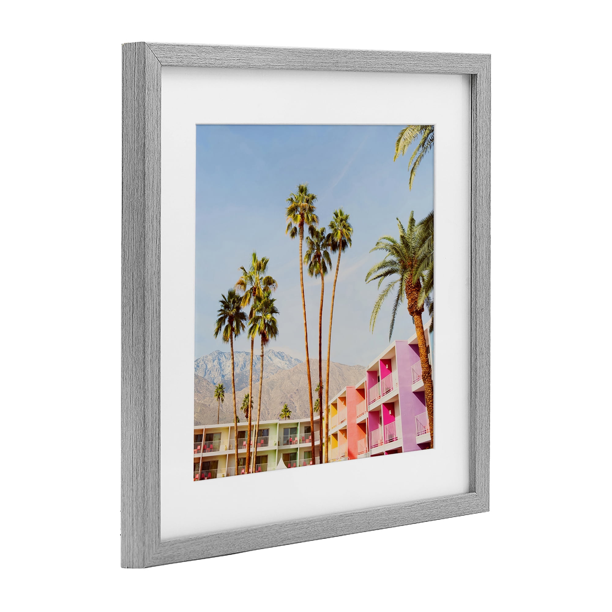 Looming Palms over Resort Gray Framed Print Under Glass, design by LISH Creative