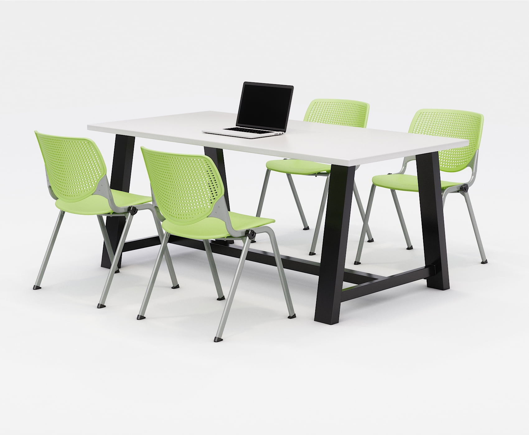 KFI Studios Midtown 6' x 3' Dining Table Set, Designer White , 4 Lime