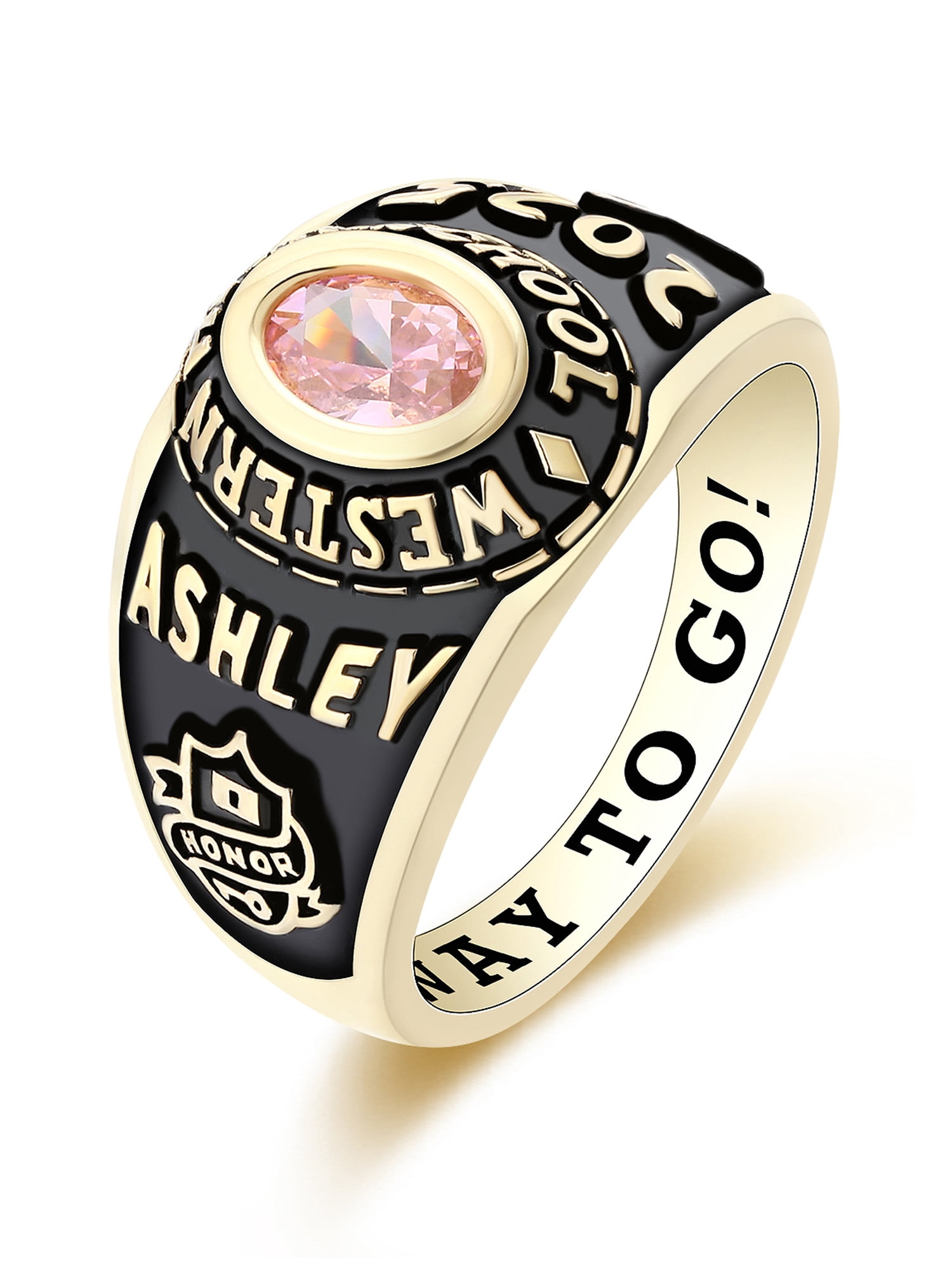 Mementos USA Customized Small Women's Class Ring Sterling Silver for High School College-Gold