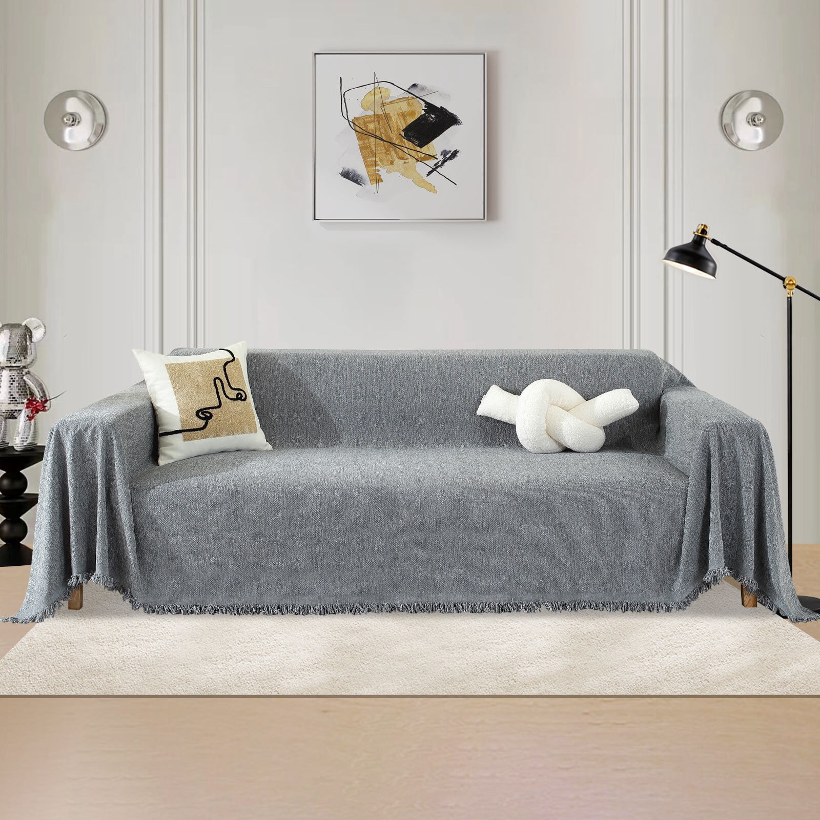 Chenille Couch Cover Pet Friendly Sofa Cover Washable Reversible Sofa Slipcover for Sectional Sofa, Loveseat, 2 or 3 Cushion Couch, Corner Sofa, Futon Cover