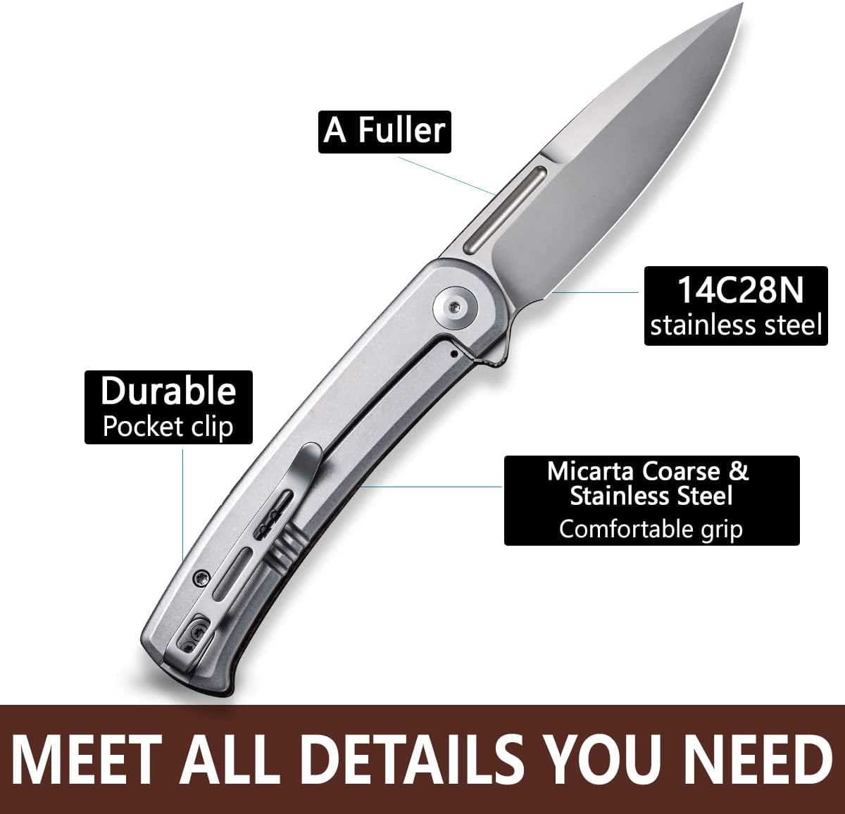 CIVIVI Cetos Frame Lock 14C28N Stainless Steel & Brown Micarta Pocket Knife  C21025B-1
