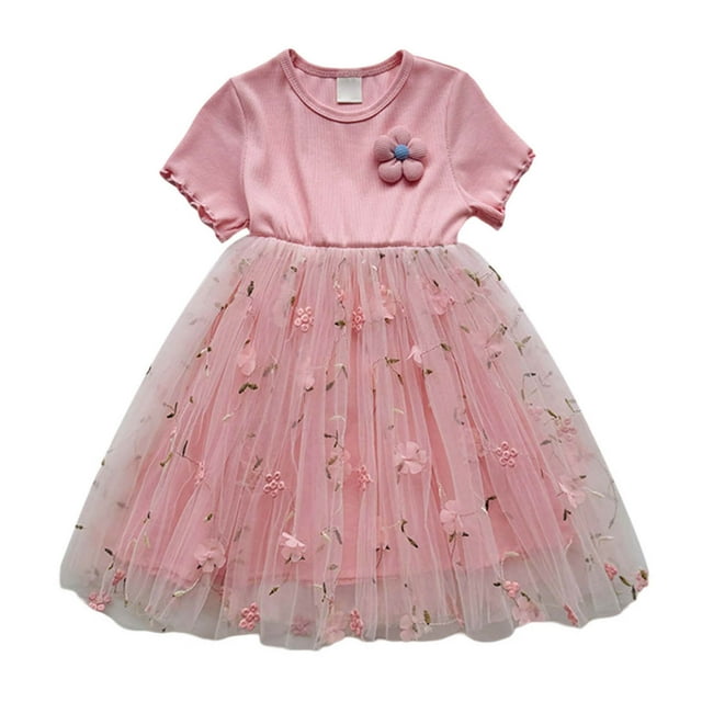 Robe Petite Fille à Volants Robe en Tulle pour Filles Robe de Printemps pour Filles Robe d'Anniversaire Vêtements pour Fillettes 5-6 Ans