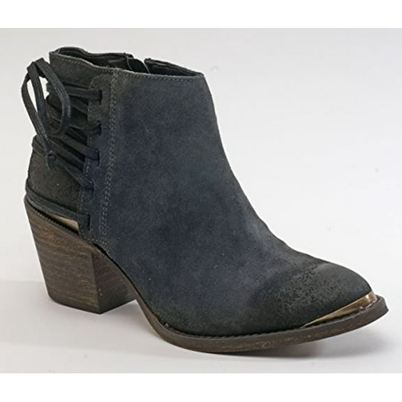 Klub Nico Berta Ink Black Corset Back Weathered Suede Edgy Stacked Heel Bootie