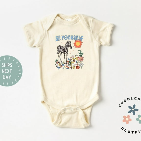 Be Yourself Baby Bodysuit, Cute Zebra and Flowers Positivity Baby Bodysuit , Baby Gift, New Baby Girl
