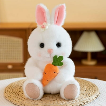 There are Carrots Rabbit Stuffed Animal | Fluffy Rabbit Anima,9.8 inches，White