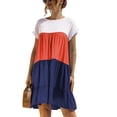 thumbnail image 3 of KOMOO Women Loose Swing Dress Summer Color Block Ruffle Dress Short Sleeve Round Neck One Piece Plus Size, 3 of 8