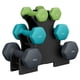 thumbnail image 4 of SONGMICS Juego de 3 Pares de Mancuernas con Soporte, 2 x 1 kg, 2 x 2 kg, 2 x 3 kg, Antideslizante, Verde Claro, Verde Agua y Gris Oscuro, 4 of 9