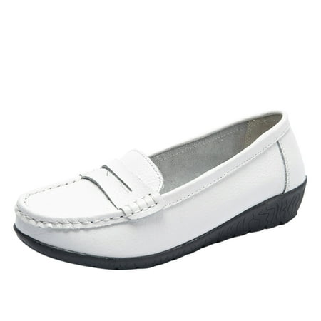 

Mortilo Ladies Casual Shoes Flat Heel Sole Overfoot Comfort Solid Color Single Shoes Loafers Casual Shoes PU casual shoes for Women White