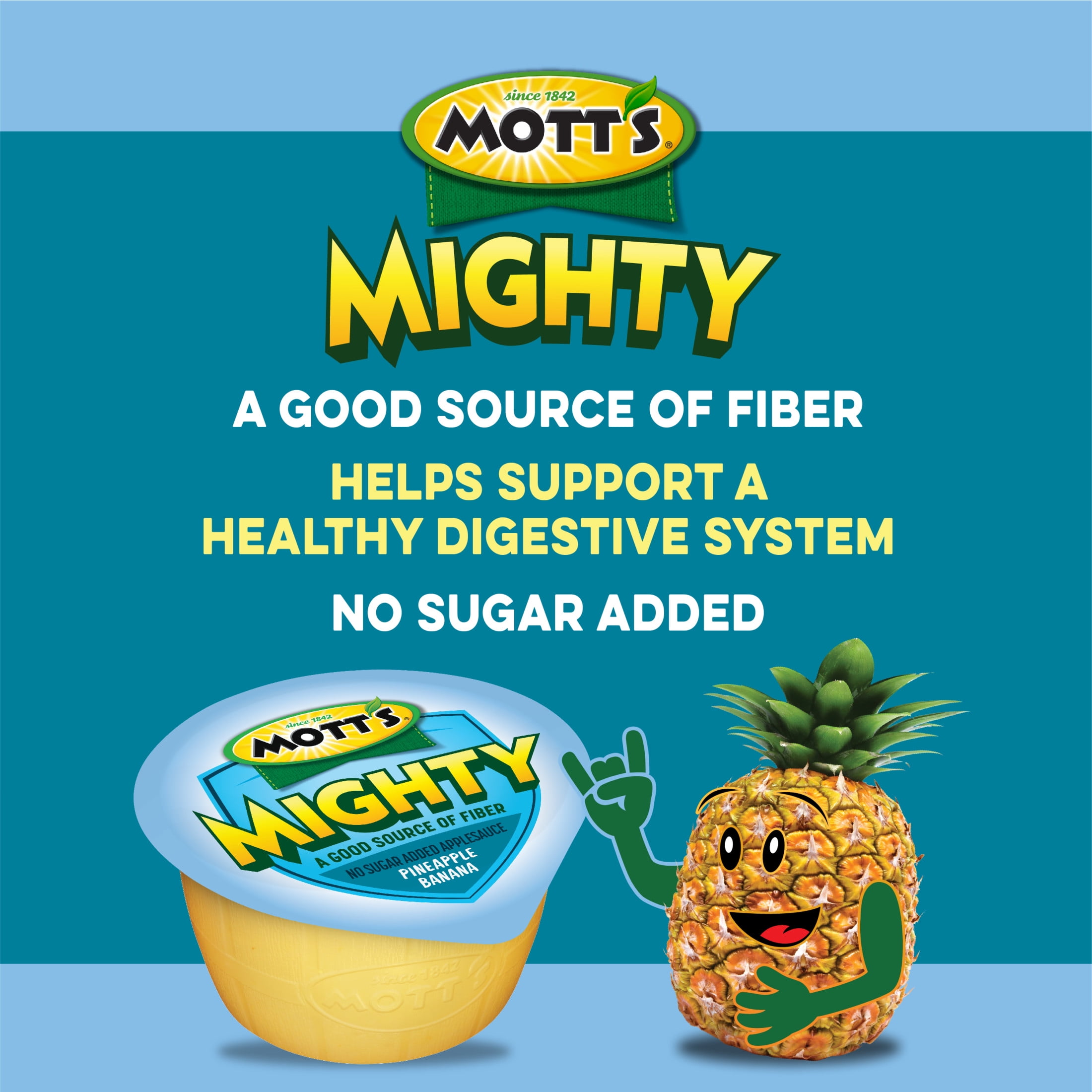 Mott's Mighty No Sugar Added Pineapple Banana Applesauce, 3.9 oz, 6 Count Cups