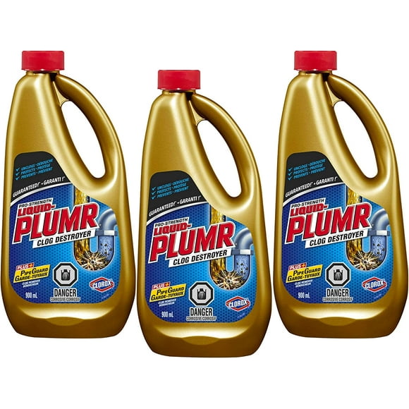 Clorox Liquid Plumr, Pro Strength Clog Destroyer, 3 Packs x 30 Fl.Oz / 900 ml, PipeGuard Plus+