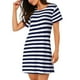 thumbnail image 2 of Balery Navy Blue And White Stripes Camisón de manga corta con cuello redondo para mujer, cómodo y elegante., 2 of 6