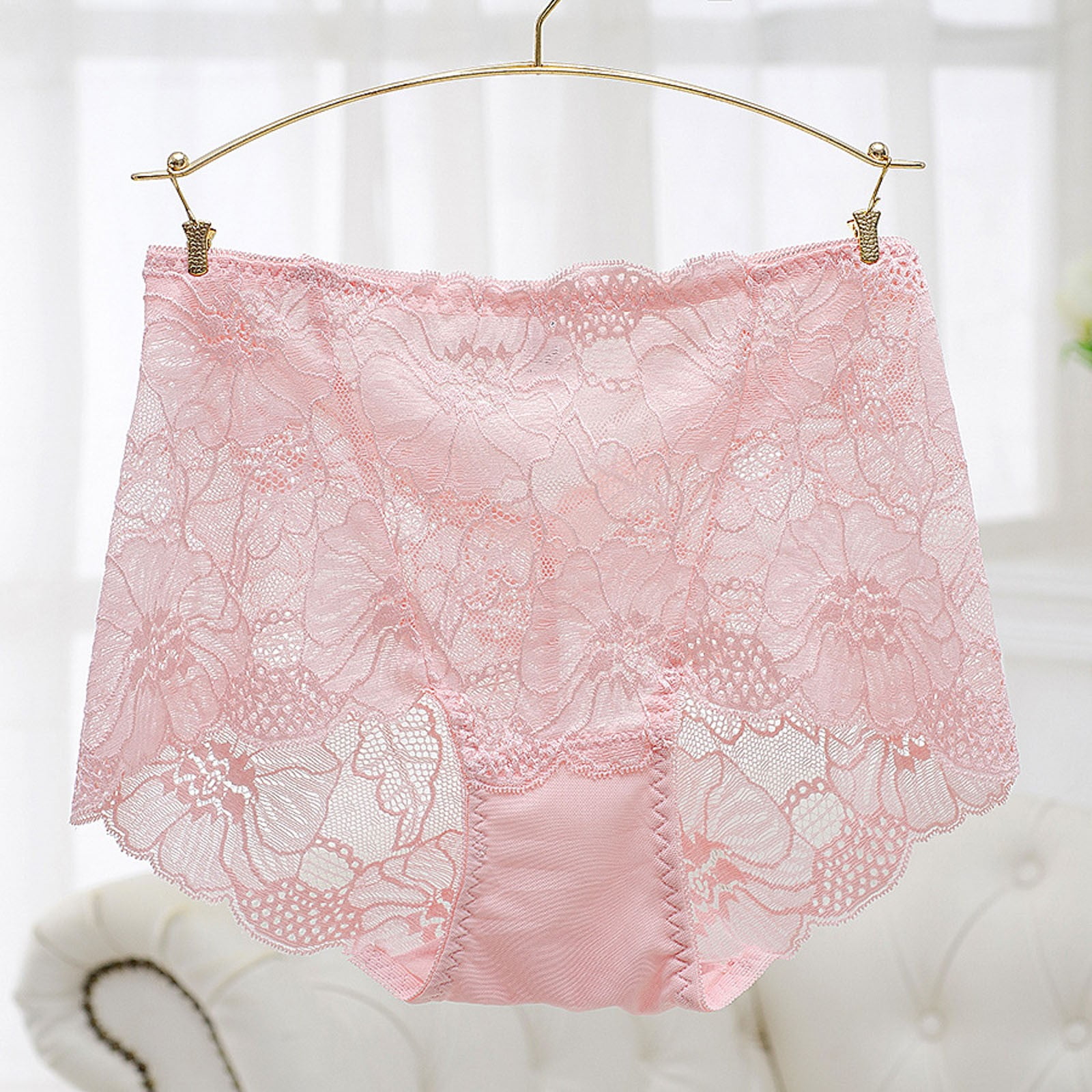 eczipvz Plus Size Lingerie Women Silk Panties Cotton Crotch Mid Waist  Seamless Breathable Lace Mesh Briefs Pink,M 