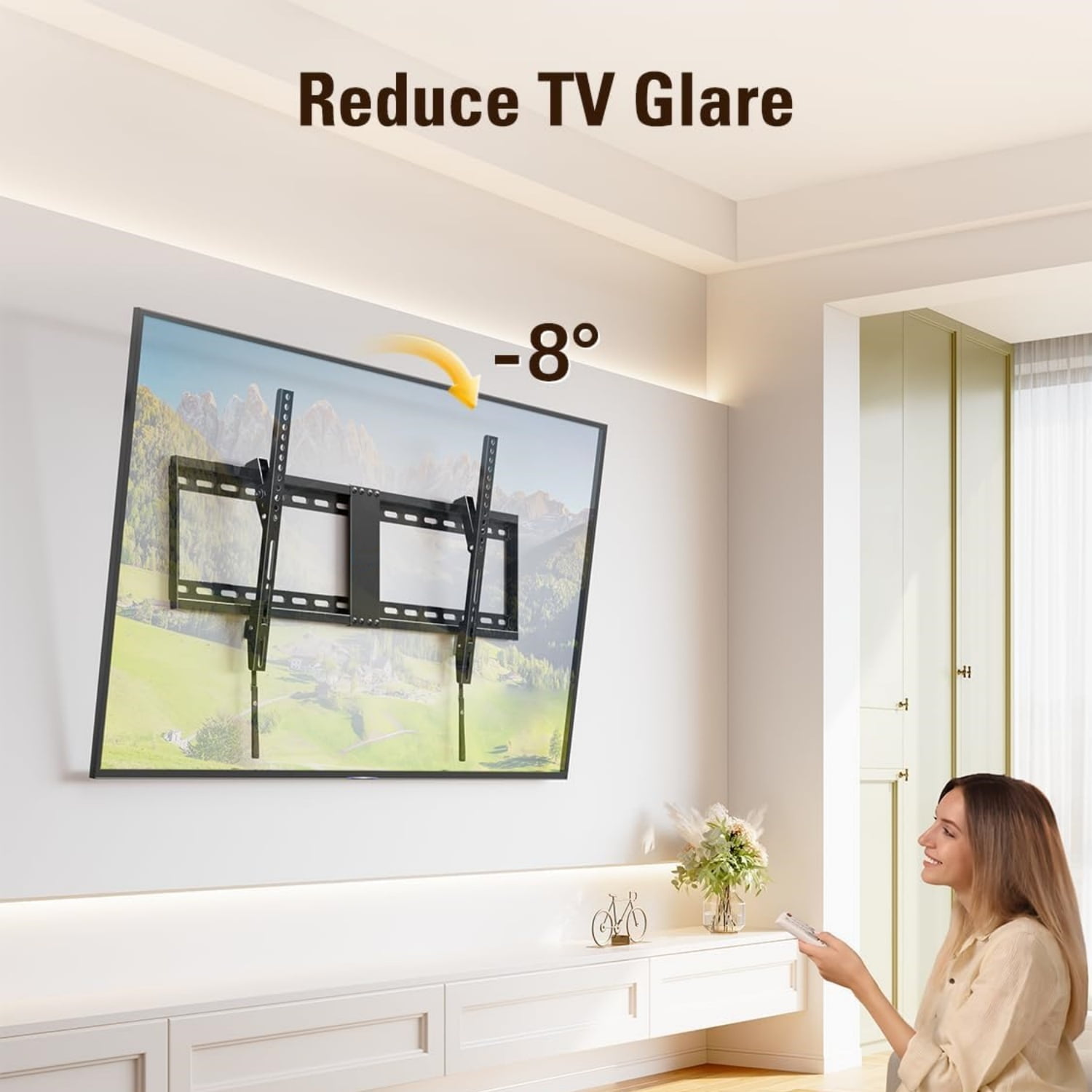 Tilt TV Wall Mount for Most 42-84 inch TV, Universal Tilt TV Mount Wall Bracket with Low Profile Design, Max 800x400mm and 132 LBS, Easy for Centering on 16", 18", 24", 32" Studs