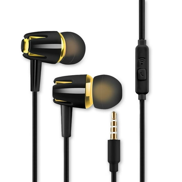 relayinert Tablette Écouteurs Filaires avec Micro Portables Course Camping Voyage Intra-Auriculaires Commande Filaire Casque Écoute de Musique Casque 3,5 mm Noir Or