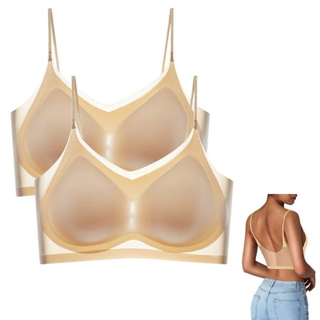 XFHLMJFF Sports Bras for Women Basic 2Pc Comfort Thin Strap Ice Silk Anti-Sagging Lift-Up High Support
