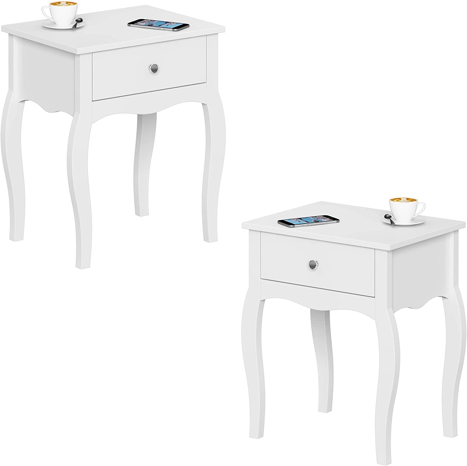 End Table with Wavy Silhouette & Curved Legs, Narrow Nightstand with
