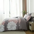 thumbnail image 5 of Davulos King Comforter Set Grey 7 Pieces Bed in a Bag Pink Floral Bedding Sets Elegant Flower Bed Set Lightweight Comforter for All Season with Flat Sheet, Fitted Sheets, Pillowcases & Shams, 5 of 8