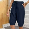 thumbnail image 4 of WIZUTIZ Women Bermuda Shorts Long Wide Leg Relaxed Active Loose Shorts High Waist Solid Shorts Knee-Length with Pockets Smocked Shorts for Ladies Trendy Travel Blue Linen, 4 of 6