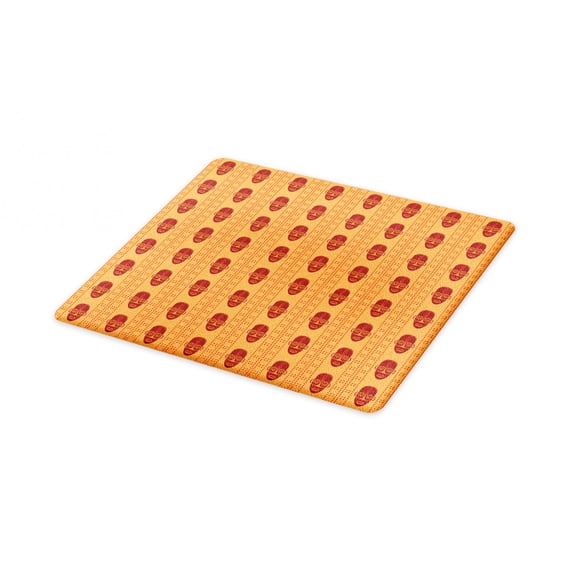 Abstract Cutting Board, Art Ornamental Dots and Motifs Traditional Masks Repetition, Decorative Tempered Glass Cutting and Serving Board, in 3 Sizes, by Ambesonne