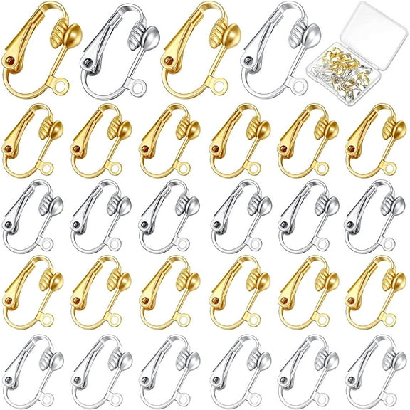 24 Piece Clip-on Earring Converter with Easy Open Loop Earring Clip Backs Pierced Parts for Clip Earring Converter for Non-Pierced Earring Jewelry with Storage Box, 4 Colors