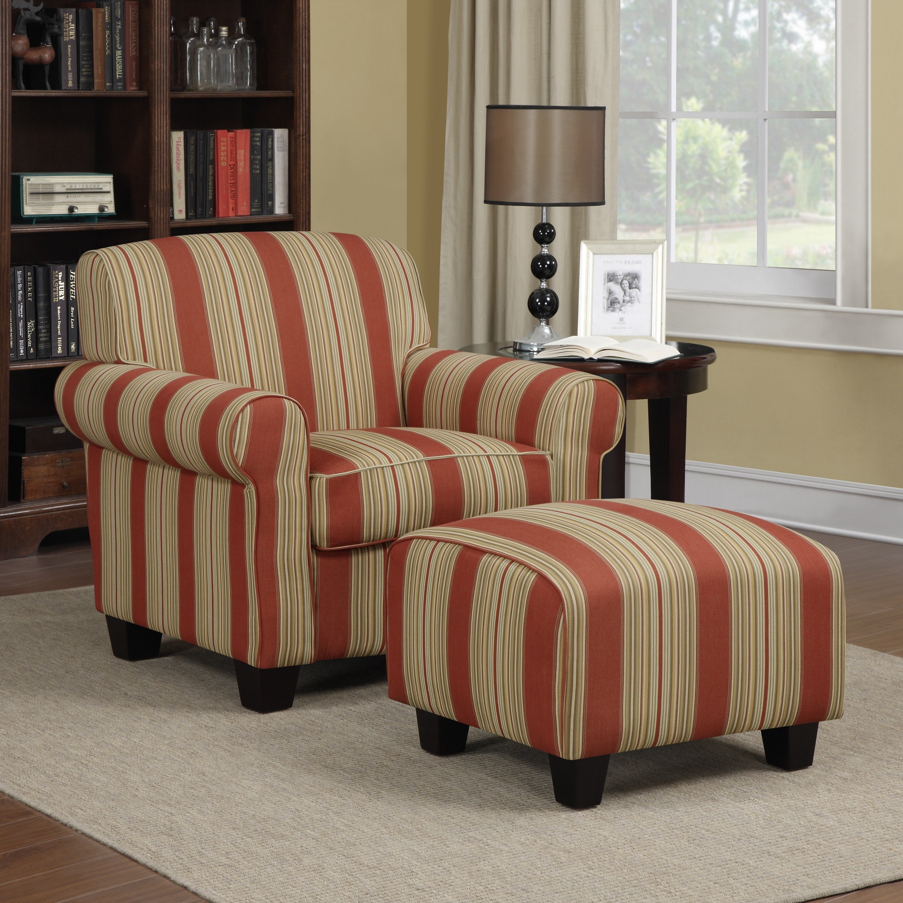 Handy Living Mira Red Stripe Arm Chair and Ottoman - Walmart.com
