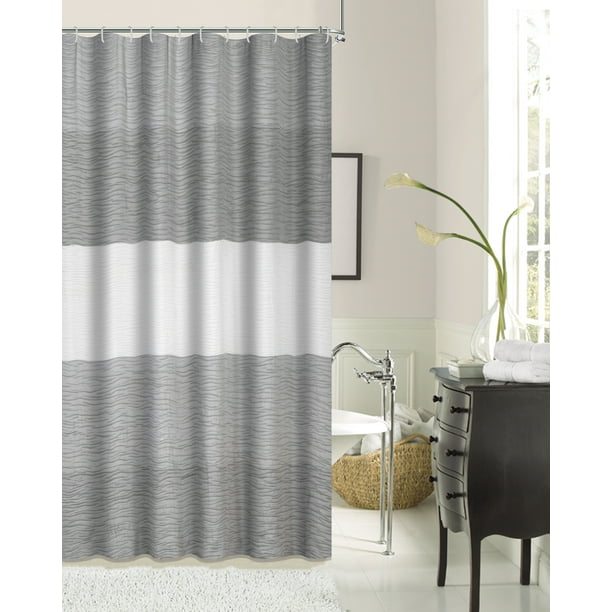 Dainty Home Ocean Wave Textured Fabric, The Texture Collection Shower Curtain