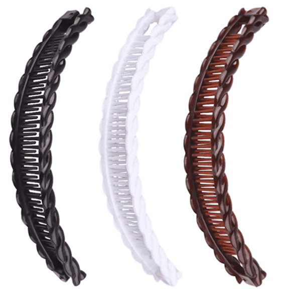 3 Pieces Clincher Combs Banana Combs Banana Clip Grip Comb Fishtail Fish Hair Lady Fish Shape Ponytail Banana Clip Girls Long Women Clamp Accessory (Brown, White, Black)