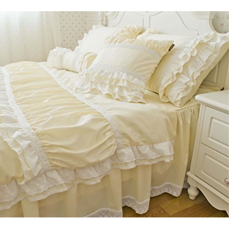 MZPRIDE Light Yellow Duvet Cover Fairy Girls Bedding Sets Bed Skirt