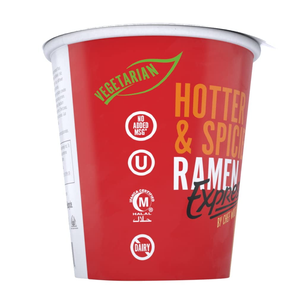Ramen Express Hotter & Spicier Ramen Cup Noodle, by Chef Woo, Vegan, Halal, Kosher, 2.25 oz