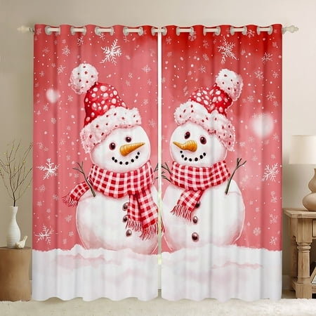 Homewish Xmas Snowman Black Out Curtains for Teens Boys Girls Happy New Year Curtains Pack of 2 (42x63 Each) Merry Christmas Bedroom Curtains Super Cozy Room Decor