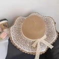 thumbnail image 5 of Sombrero de paja de ala grande con nudo de mariposa de encaje, nuevo sombrero con protección solar de arena para playa 2025, hermosa gorra parasol transpirable, 5 of 5