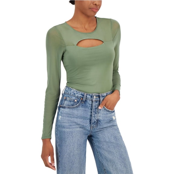 Crave Fame Womens Cutout Illusion Bodysuit Jumpsuit, Green, Medium
