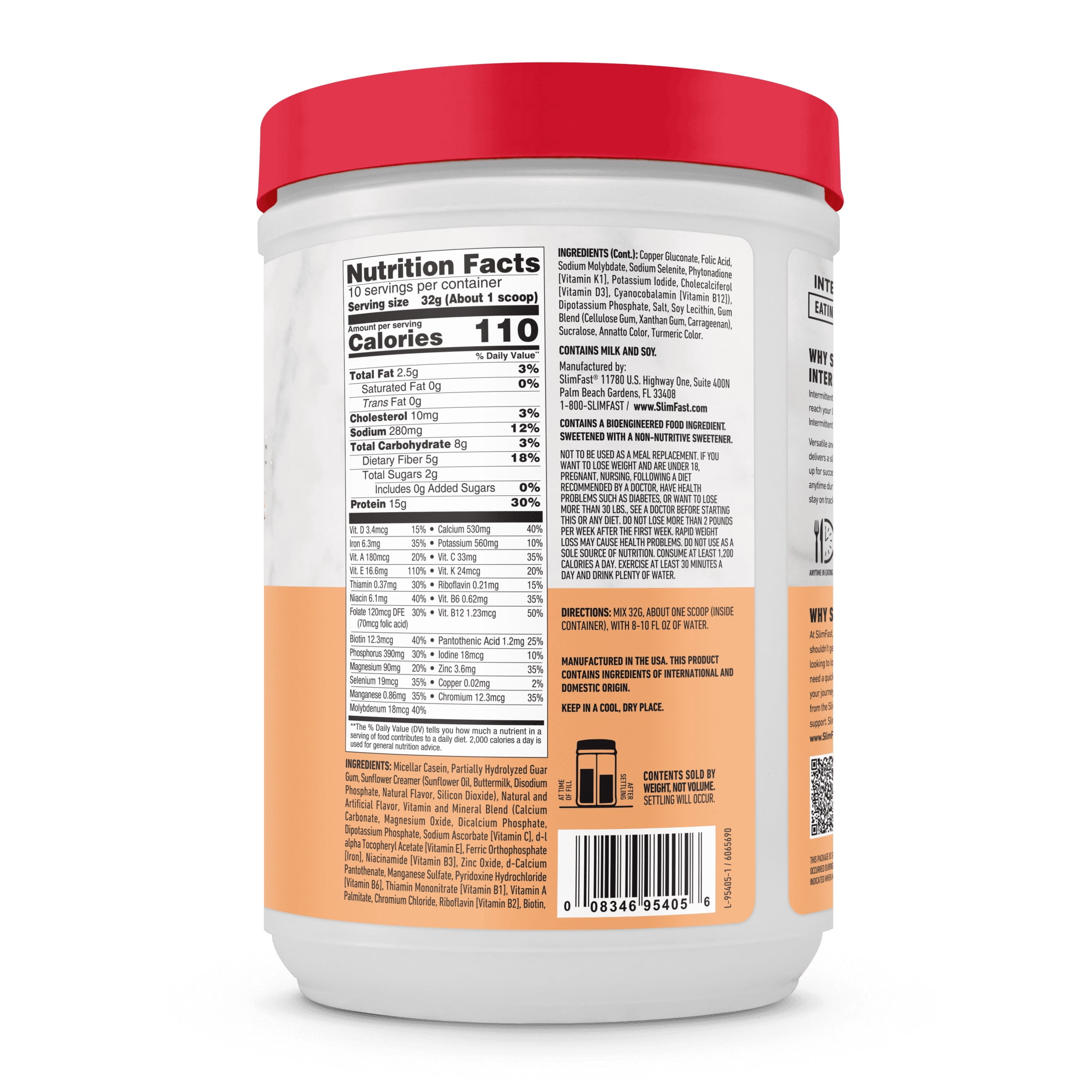 SlimFast Intermittent Fasting, Vanilla Cupcake, Snack Shake Mix, Casein Protein Powder, 10 Servings