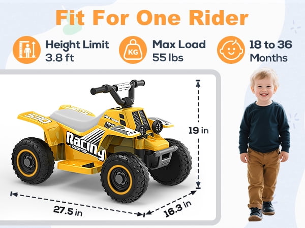 TOKTOO 6V 7Ah Powered Ride on ATV Toys, Electric Kids Car, 4 Wheeler Ride on Car w/ Music Player, Toddler Car for Boys Girls Aged 1-3 Years, Yellow