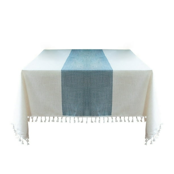 Toystoory 1 Uds. Mantel para de comedor mantel rectangular de lino y algodón mantel bordado de estilo rústico borde con flecos decoración de Decoración del hogar cielo azul 140x220cm