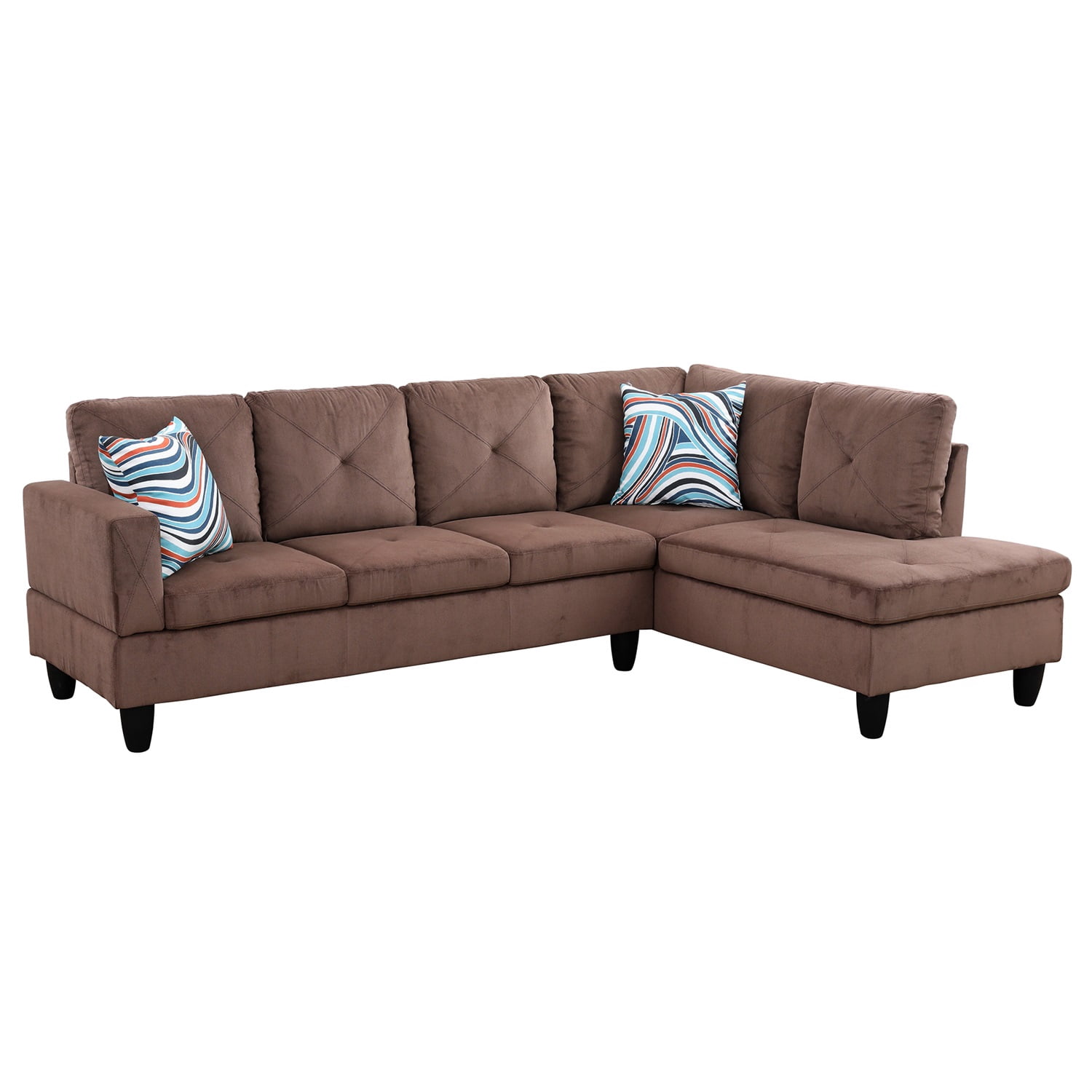 Hommoo Living Room Furniture Set, Corduroy Modern Sectional Sofa, L Shaped 4-Seat Couch Sofa for Home, Apartment, Dorm, 16'' Back Height, Brown(No Ottomas)