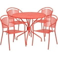 thumbnail image 2 of Flash Furniture Commercial Grade 35.25" Round Coral Indoor-Outdoor Steel Patio Table Set with 4 Round Back Chairs, 2 of 5