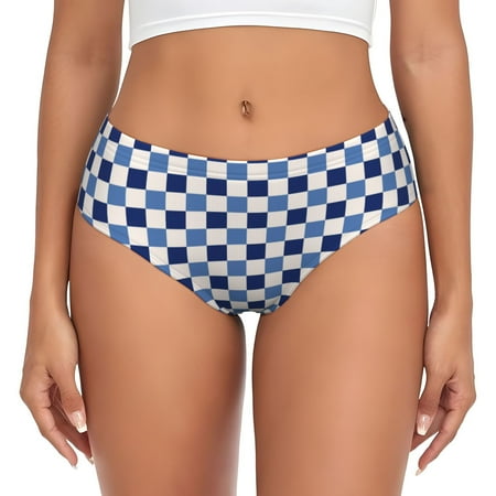 Blue and White Plaid Womens Briefs Underwear  No Show Seamless Underwear for Women  Soft Stretch Women s Panties  Classic Hipster Panties Bikini Underwear Briefs for Ladies