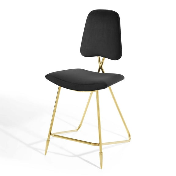 Counter Stool Chair, Velvet, Metal Steel, Black, Modern Contemporary Urban Design, Bar Pub Cafe Bistro Hotel Restaurant Hospitality