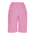 thumbnail image 4 of Women's Cotton Linen Shorts Summer Linen Drawstring Plaid Bermuda Short Womens Casual Checked Print Loose Lightweight Comfy Knee Length Lounge Shorts, 4 of 9