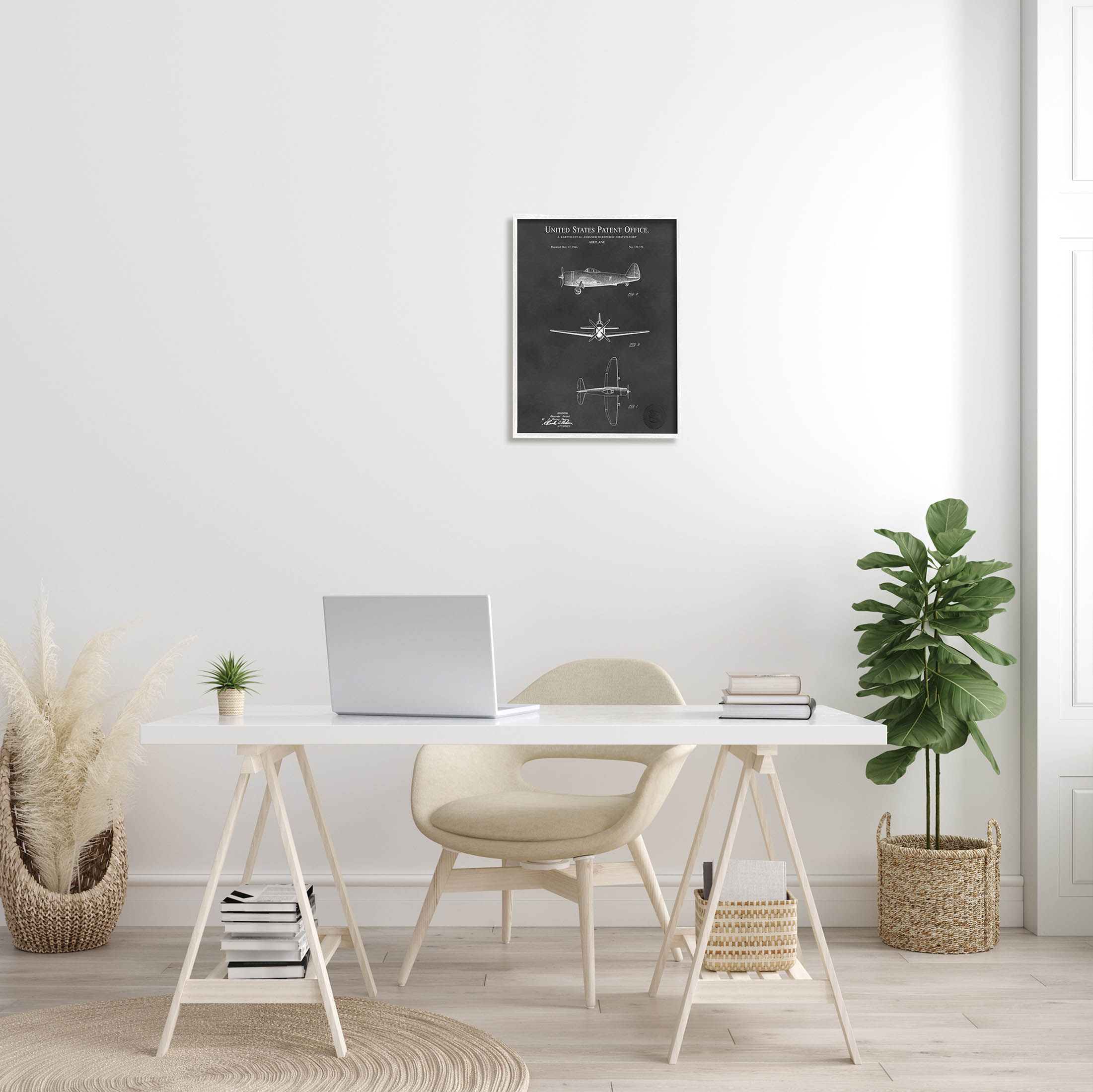 Stupell Industries US Aircraft Patent Diagram Graphic Art White Framed Art Print Wall Art, Design by Karl Hronek