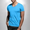 thumbnail image 4 of hlysgo V Neck T Shirts for Men Slim Fit Short Sleeve Solid Color Basic Tee Casual Summer Beach Vacation Tees Athletic Workout Tops Sky Blue L, 4 of 8