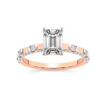 IGI Certified 1 Carat Emerald Shape Lab Grown Diamond Engagement Ring | 14K Rose Gold | Majestic Love Diamond Accent Ring | FG-VS1-VS2 Quality Friendly Diamonds